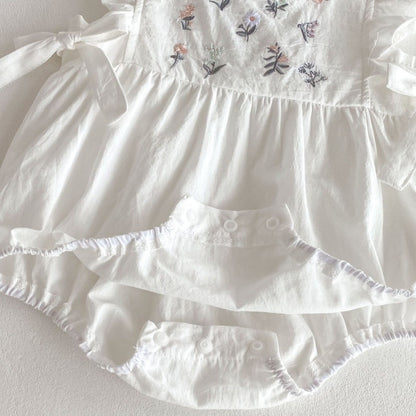 【BABY】夏新作 花柄刺繍サイドリボン ロンパースSK062305