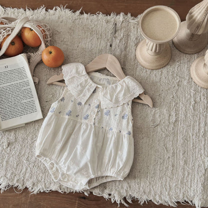 【BABY】夏新作 花柄刺繍フラワーロンパースSK081704