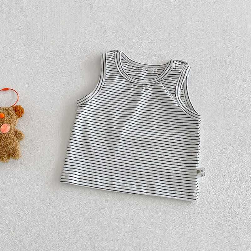 【BABY】夏新作大きめポケット刺繍サロペット＆ボーダータンクトップSK104505