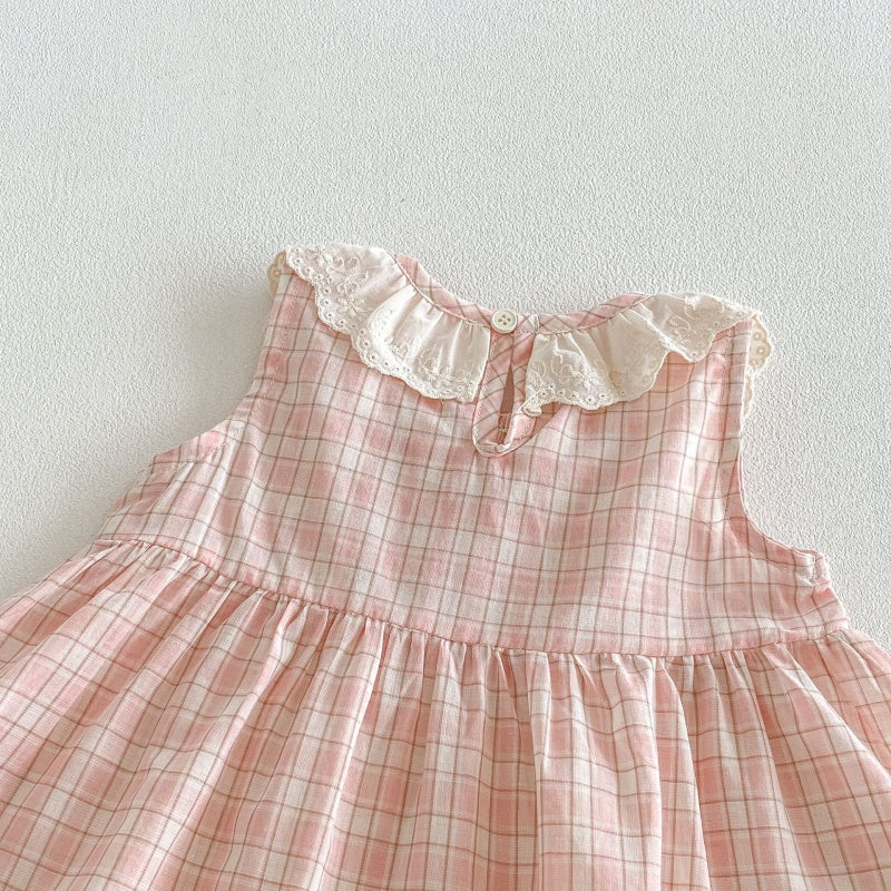 【BABY&KID】夏新作レース襟チェックワンピースSK106110