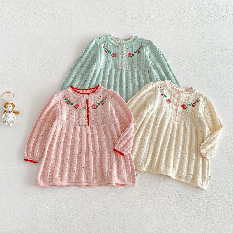 【BABY&KID】フリル襟花刺繍ニットワンピースSK104119