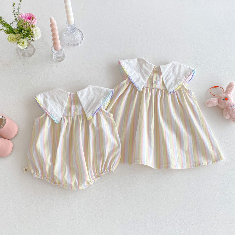 【姉妹服】夏新作 刺繍セーラー舟ロンパース、ワンピースSK072316