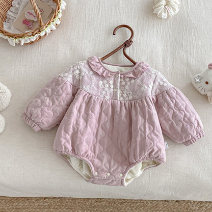 【BABY】冬新作フリル切り替えキルティング裏起毛カバーオールSK102719