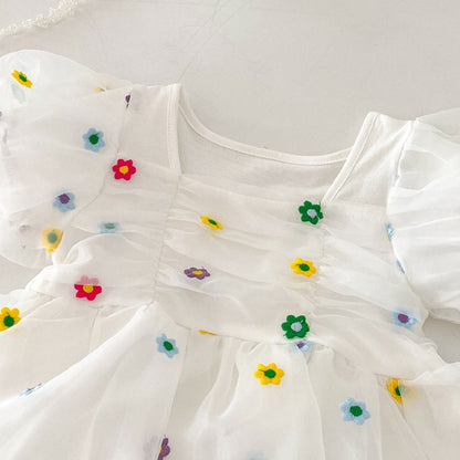 【BABY】夏新作 カラフル小花刺繍ロンパースワンピースSK091805