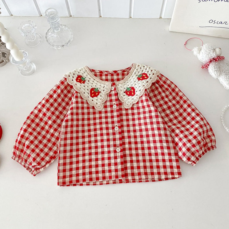 【BABY】いちごチェックブラウス&いちご刺繍サロペットSK100804