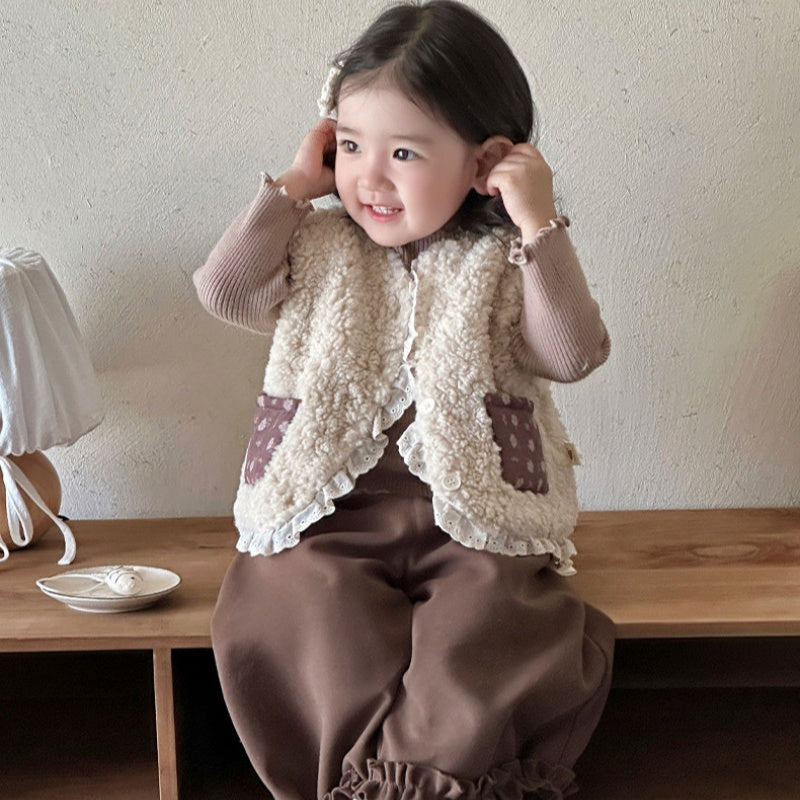 【BABY&KID】冬新作小花柄レースボアベストSK103135