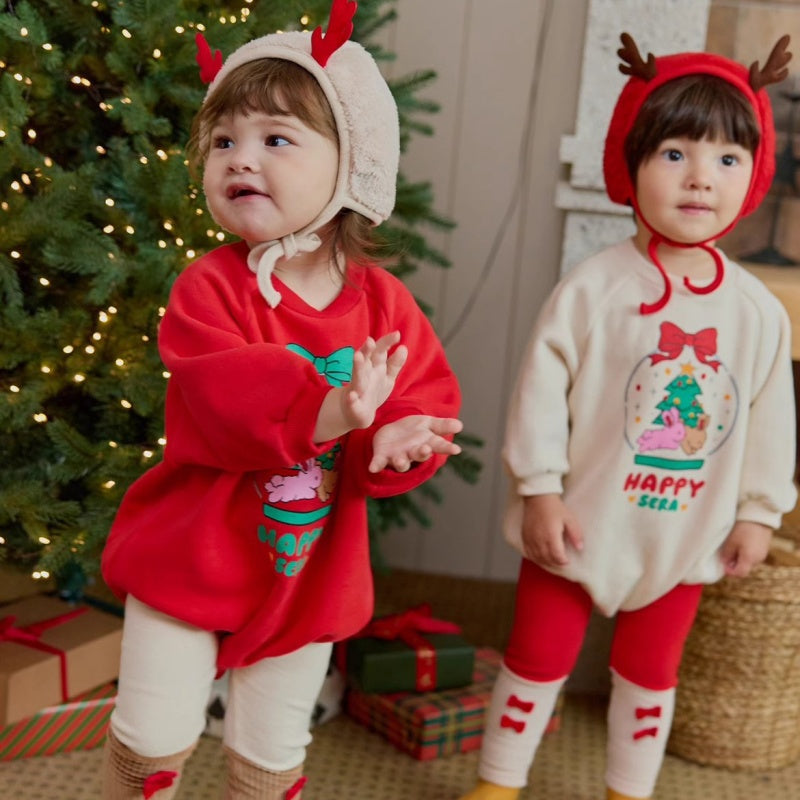 【BABY】ツリー＆うさぎ柄ロンパース、蝶結びレギンス、角帽子SK102816