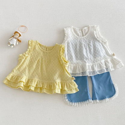 【BABY&KID】夏新作 無地ジャカードブラウス、デニムパンツSK105217