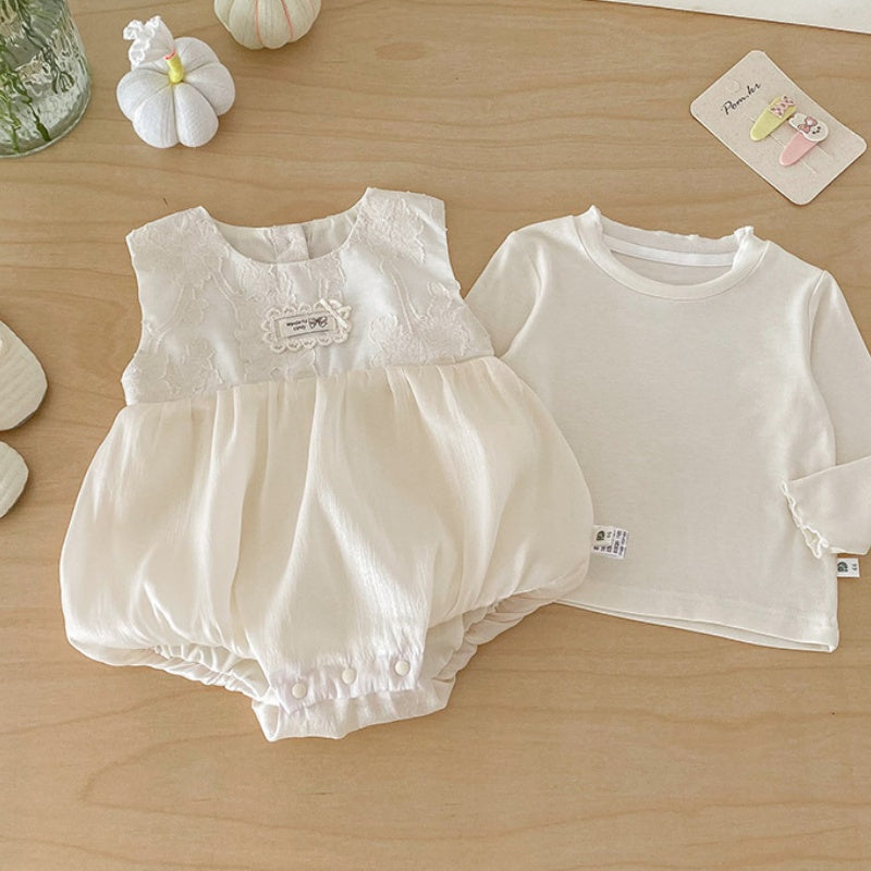 【BABY】ジャガードノースリーブロンパース＆インナー2点セットSK103908