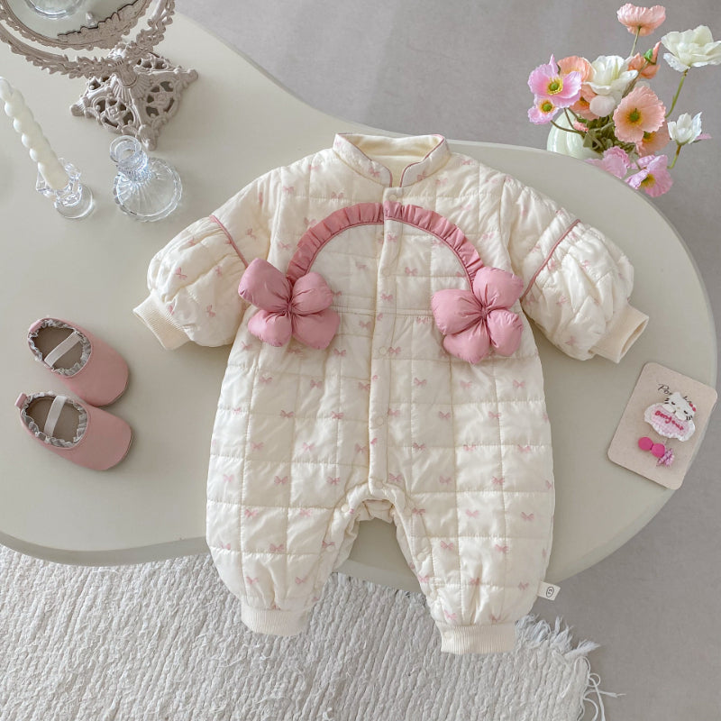 【BABY】蝶結びプリント立体フラワーカバーオールSK102926