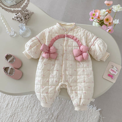 【BABY】蝶結びプリント立体フラワーカバーオールSK102926