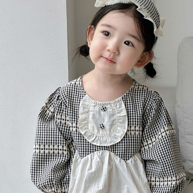 【BABY】チェックサロペットロンパース&ヘアバンドSK100444