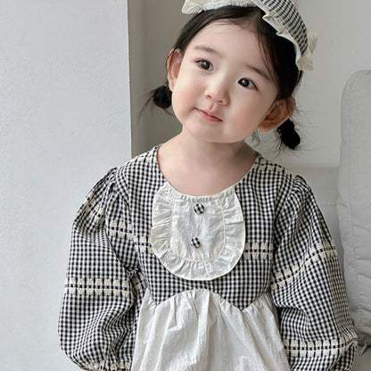 【BABY】チェックサロペットロンパース&ヘアバンドSK100444