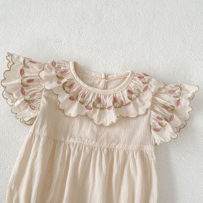 【BABY】夏新作 オールコットン刺繍花襟ロンパースSK062310