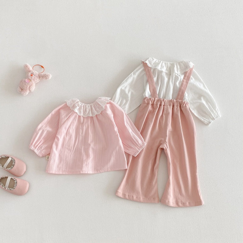 【BABY&KID】娃娃襟ブラウス、ピンクサロペットSK104317