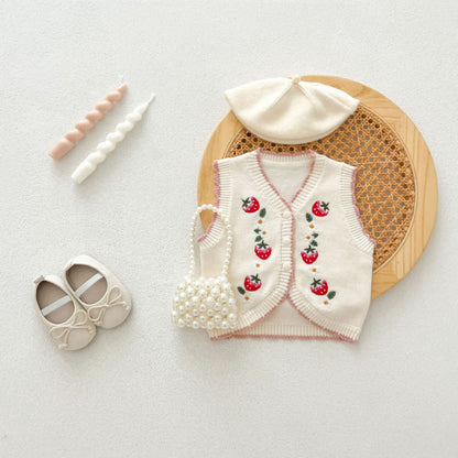 【BABY】いちご刺繍ベストSK100621