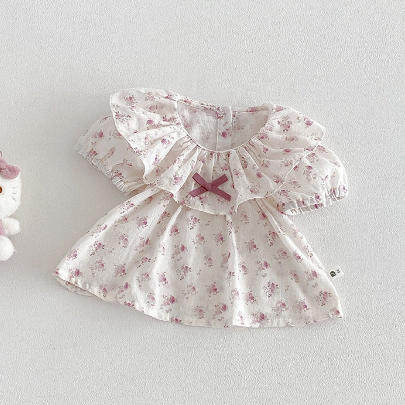 【BABY】夏新作フリル襟小花柄ブラウス＆サロペットロンパースSK104508