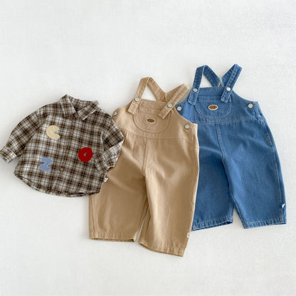 【BABY&KID】無地サロペット、ワッペンチェックシャツSK106613
