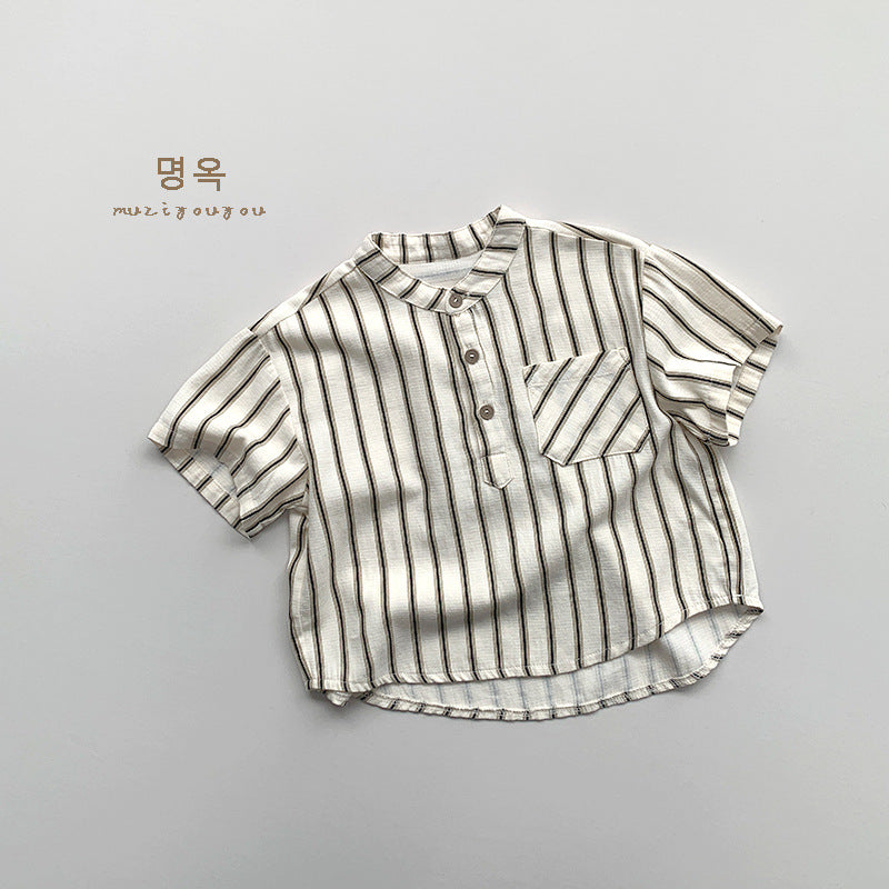 【BABY&KID】夏新作 韓国風ストライプ半袖トップスSK080811