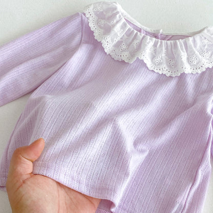 【BABY】レース襟Tシャツ＆うさぎサロペットロンパースSK092303