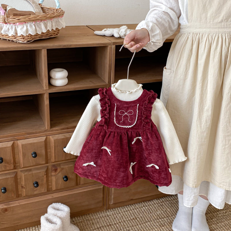 【BABY&KID】冬新作ベロア裏起毛リボンワンピースSK102735