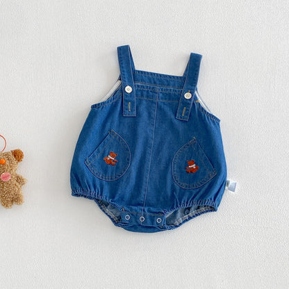 【BABY】夏新作くま刺繍デニムロンパース＆くまTシャツSK104509