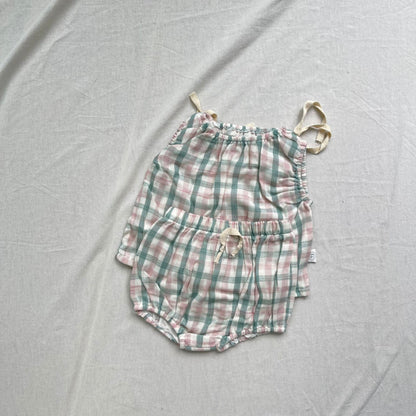 【BABY】チェック柄レースアップベストSK102255