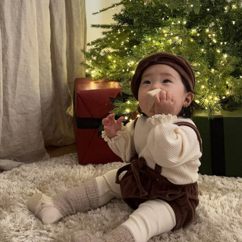 【BABY】韓国風ベロアサロペット、帽子SK102819