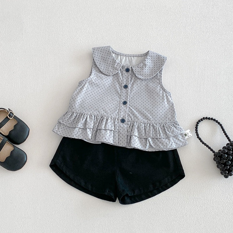 【BABY】夏新作ドットノースリーブシャツ、ブラックショートパンツSK104524