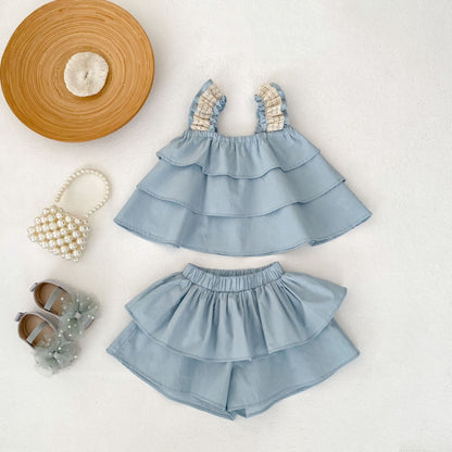 【BABY&KID】夏新作 無地レースキャミセットアップSK071925
