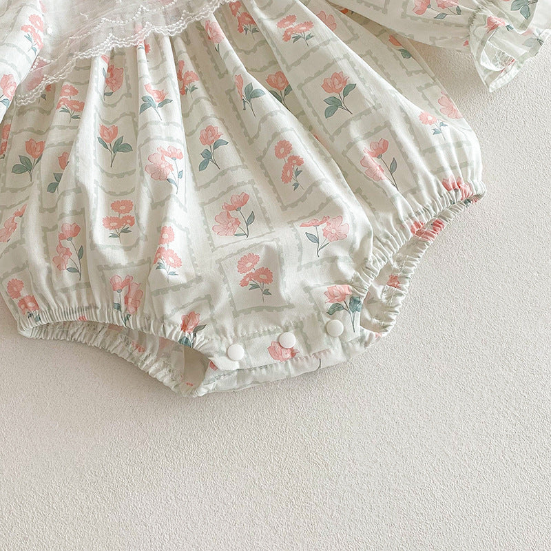 【姉妹服】レース襟花柄ロンパース、ワンピースSK101141