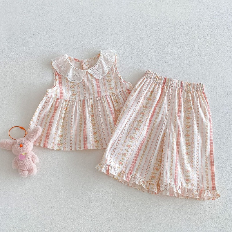 【BABY&KID】夏新作フリル襟小花柄セットアップSK105914