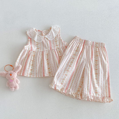 【BABY&KID】夏新作フリル襟小花柄セットアップSK105914