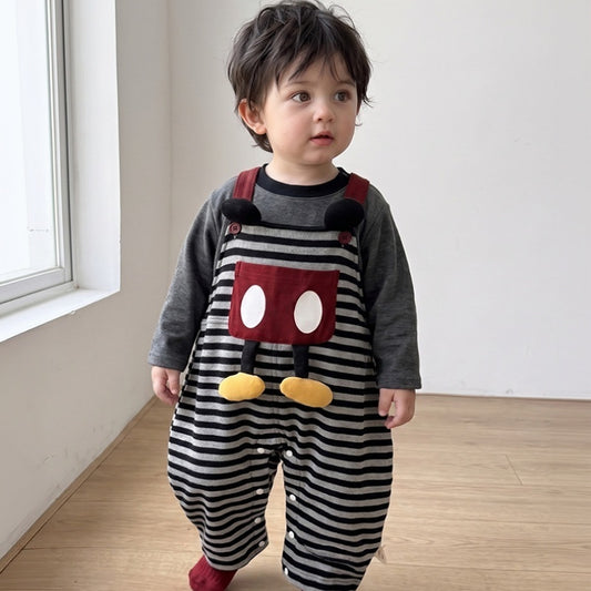 【BABY】ボーダーサロペットカバーオール、くまトップスSK107812