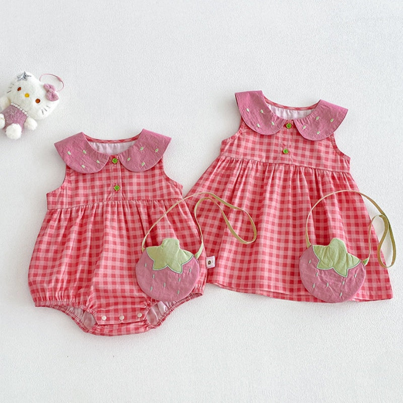 【BABY】夏新作コットンチェックロンパース、ワンピースSK105706