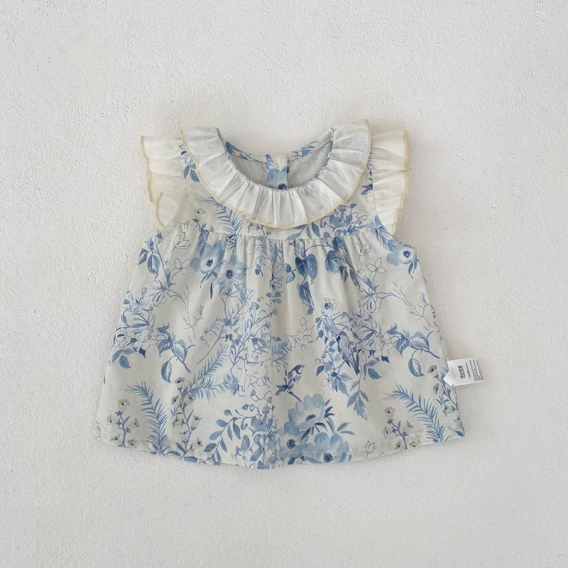 【BABY&KID】夏新作 ラウンドネックフリルスリーブ小花柄セットアップSK104928