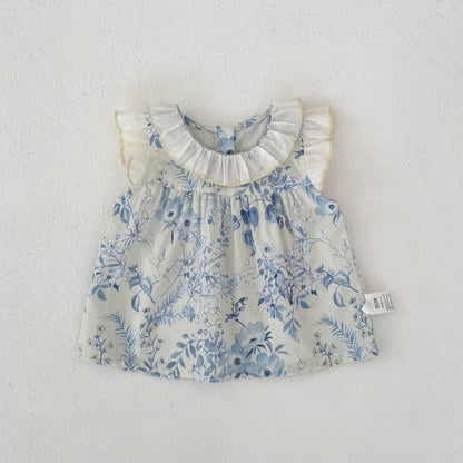 【BABY&KID】夏新作 ラウンドネックフリルスリーブ小花柄セットアップSK104928