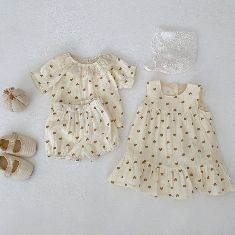 【BABY&KID】夏新作 ハートプリントセットアップ、ワンピースSK104929