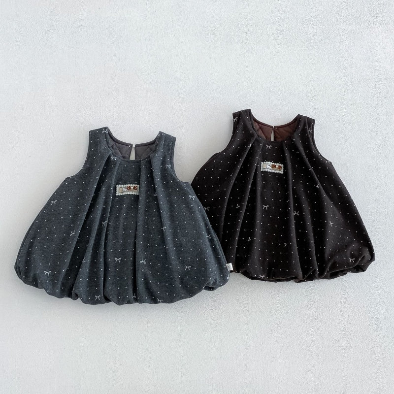 【BABY&KID】ドット蝶結びワンピース、ベージュトップスSK108112