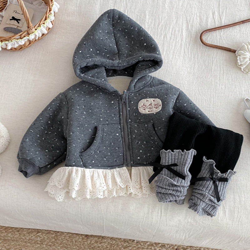 【BABY】冬新作花柄レースフード付き裏起毛アウターSK102721