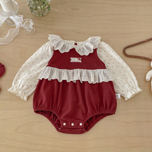 【BABY】刺繍ロンパース&レース襟小花柄ガールズシャツ2点セットSK103404