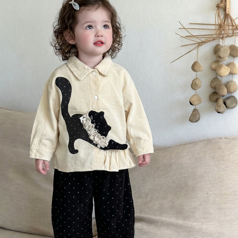 【BABY】ねこシャツ＆ドットロングパンツSK107807