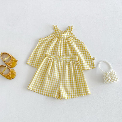 【BABY&KID】夏新作イエローチェックセットアップSK105804