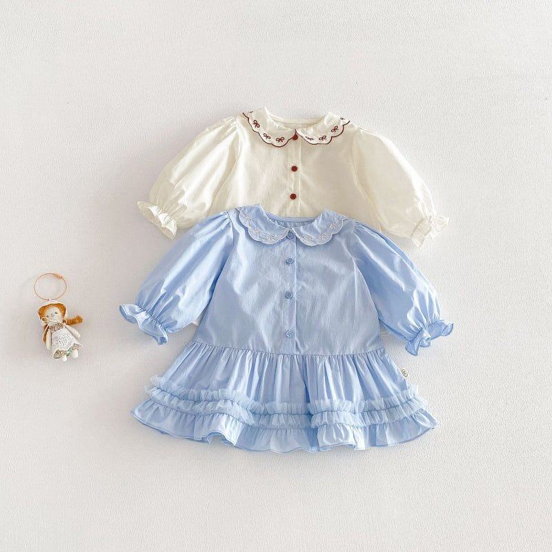 【BABY&KID】韓国風刺繍丸襟ワンピースSK104126