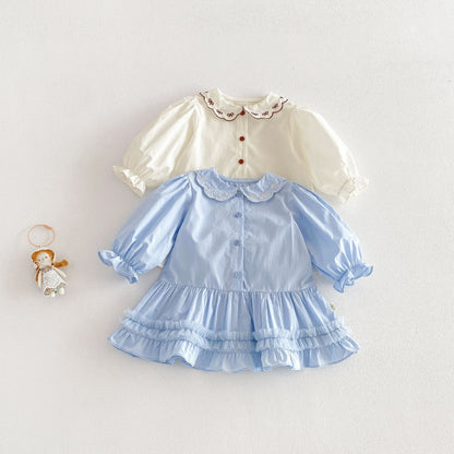 【BABY&KID】韓国風刺繍丸襟ワンピースSK104126
