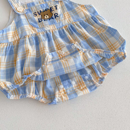 【BABY】夏新作 Sweet bearチェックロンパース、サロペットSK062910