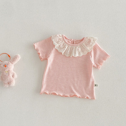 【BABY】夏新作小花柄サロペットロンパース＆レース襟TシャツSK104504