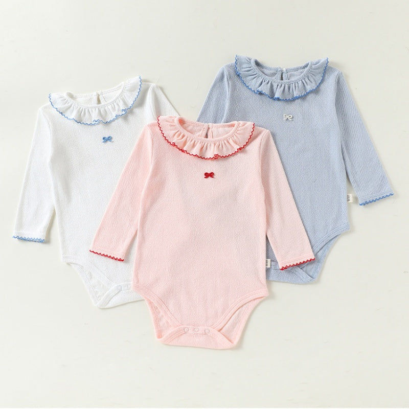 【BABY】北欧風フリル襟蝶結びロンパースSK107108