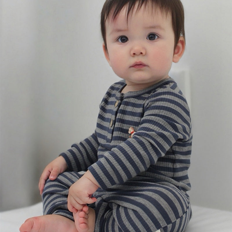 【BABY】北欧風ポニー刺繍ボーダーロンパース、レギンスSK101320