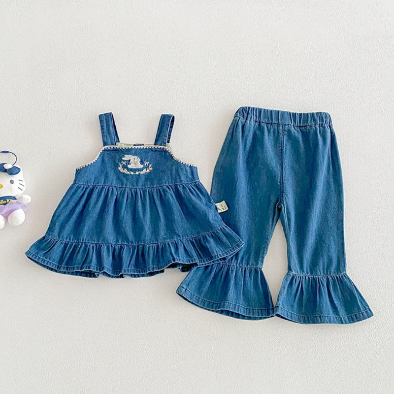 【BABY】夏新作カートゥーン刺繍デニムセットアップSK105312